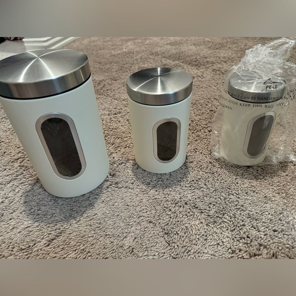 Nesting Stainless Steel White Canister Set NEW